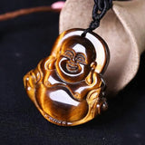 Tigers Eye Stone Pendant Drop GuanYin Buddha Necklace Lucky Amulet