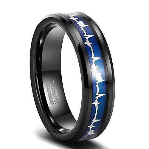 Tigrade 6mm 8mm EKG Heartbeat Wedding Band Ring Tungsten Carbide