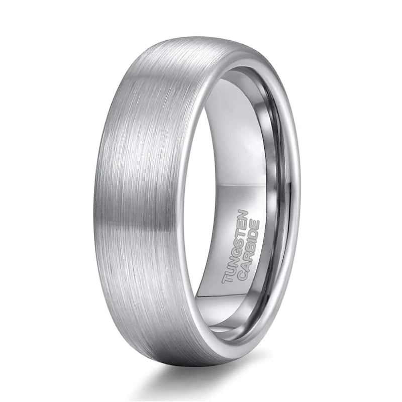 6mm 8mm Tungsten Carbide Men's Ring Silver Brushed Unisex Wedding Band