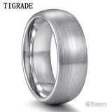 6mm 8mm Tungsten Carbide Men's Ring Silver Brushed Unisex Wedding Band