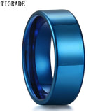 Tigrade 8mm Flat Wedding Rings Men Tungsten Carbide Polished Engagement Ring
