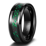Tigrade 8mm Tungsten Ring Celtic Dragon Inlay Red/Green Mens Wedding Bands