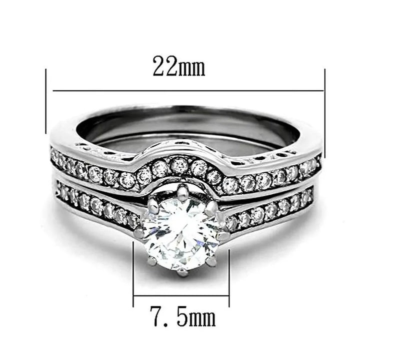 Tigrade CZ Women's Stainless Steel Ring Set Wedding Band Engagement Rings