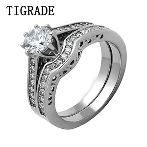 Tigrade CZ Women's Stainless Steel Ring Set Wedding Band Engagement Rings