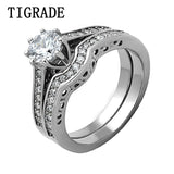 Tigrade CZ Women's Stainless Steel Ring Set Wedding Band Engagement Rings