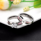 Tigrade Pink Camo CZ Ring Set Titanium Wedding Band Engagement Couple Rings