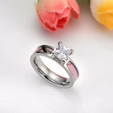 Tigrade Pink Camo CZ Ring Set Titanium Wedding Band Engagement Couple Rings