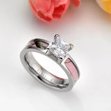 Tigrade Pink Camo CZ Ring Set Titanium Wedding Band Engagement Couple Rings