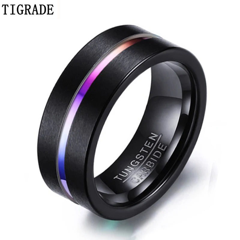 Tigrade Men Thin Line Tungsten Ring Wedding Bands 8MM