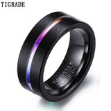 Tigrade Men Thin Line Tungsten Ring Wedding Bands 8MM