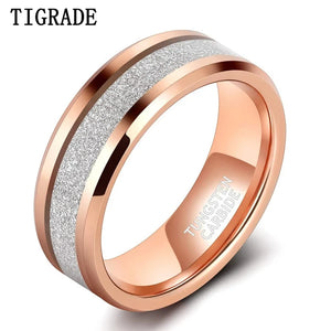 Tigrade 8mm Tungsten Wedding Rings Rose Silver Matte Band Size 7-13