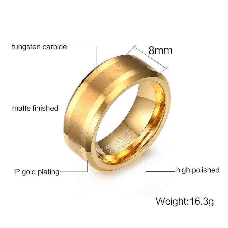 Tigrade Tungsten Carbide Ring Beveled Edges Polished Matte Comfort Fit