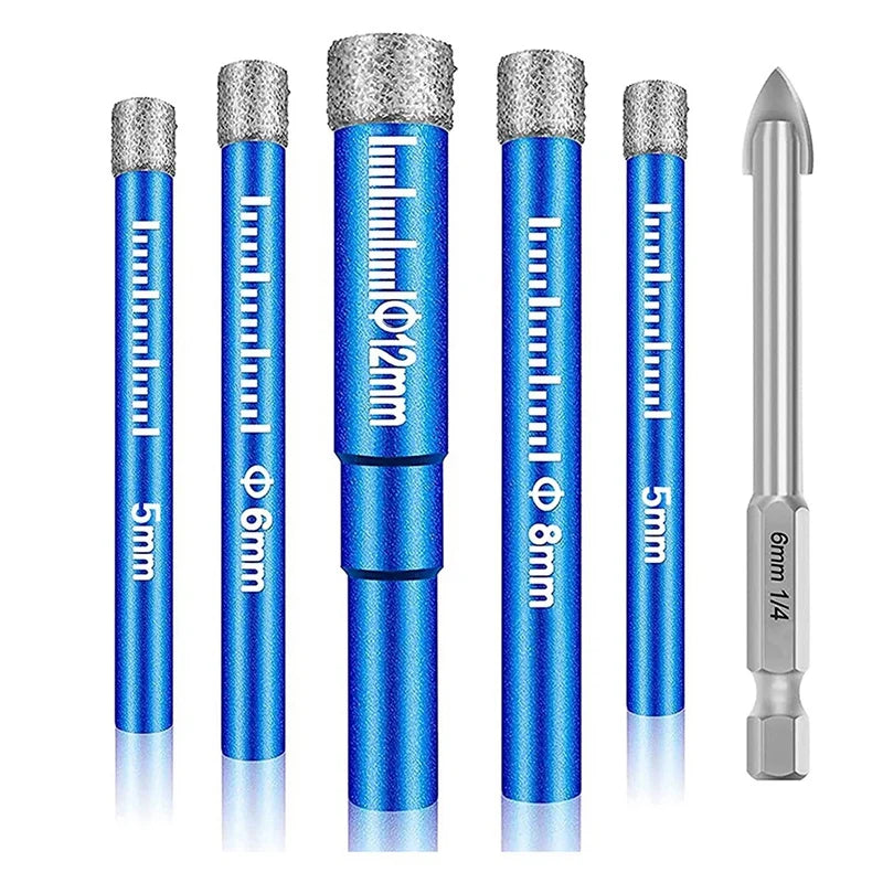 6-Piece Diamond Tile Drill Set, 5-12mm Bits for Ceramic Granite Porcelain