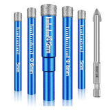 6-Piece Diamond Tile Drill Set, 5-12mm Bits for Ceramic Granite Porcelain