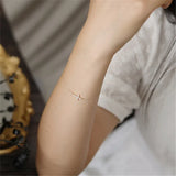Zircon Cross 925 Silver Thin Bracelet 14K Plated