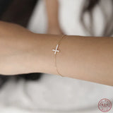 Zircon Cross 925 Silver Thin Bracelet 14K Plated