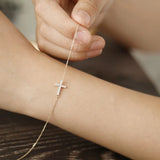 Zircon Cross 925 Silver Thin Bracelet 14K Plated