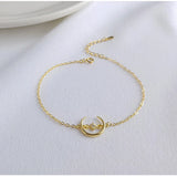 925 Silver Chain Moon Star Zircon Cuff Bracelet Women Gift