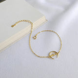 925 Silver Chain Moon Star Zircon Cuff Bracelet Women Gift
