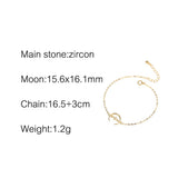925 Silver Chain Moon Star Zircon Cuff Bracelet Women Gift