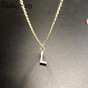 Tiny Letter Necklace Zircon Stainless Steel 26 Alphabet Choker Pendant