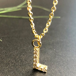 Tiny Letter Necklace Zircon Stainless Steel 26 Alphabet Choker Pendant