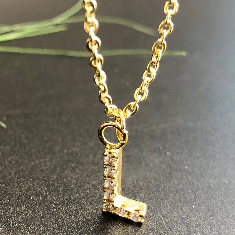 Tiny Letter Necklace Zircon Stainless Steel 26 Alphabet Choker Pendant