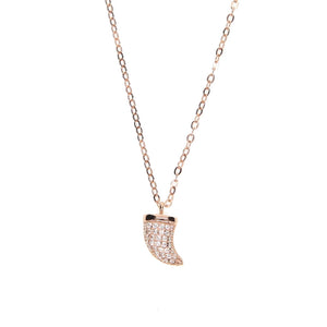 Sterling Silver CZ Paved Horn Necklace Teeth Shape Charm Pendant