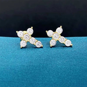 Tiny Cross Stud Earrings S925 Silver Zircon Ear Studs 14K Filled