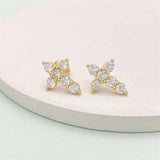 Tiny Cross Stud Earrings S925 Silver Zircon Ear Studs 14K Filled