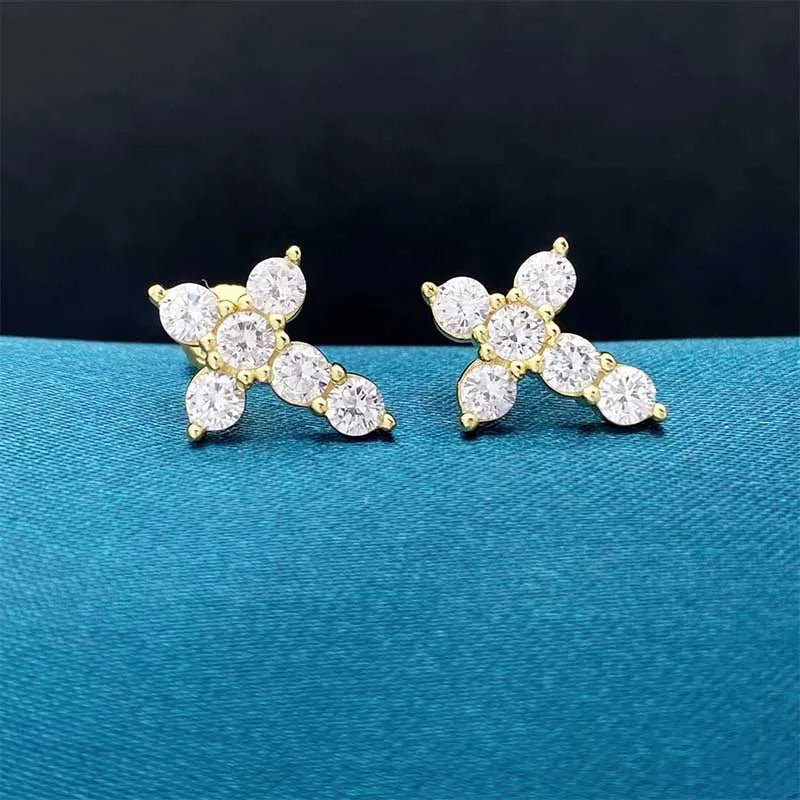 Tiny Cross Stud Earrings S925 Silver Zircon Ear Studs 14K Filled