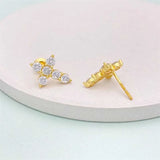 Tiny Cross Stud Earrings S925 Silver Zircon Ear Studs 14K Filled