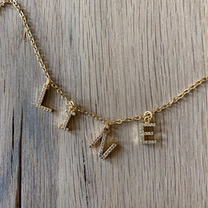 Dainty Name Necklace Initial Letter Choker Zircon Jewelry 14inch