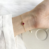 925 Silver Ruby Gemstone Bracelet 18K Yellow Chain Girls Wedding Wristband