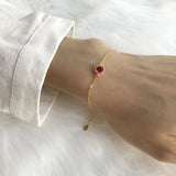 925 Silver Ruby Gemstone Bracelet 18K Yellow Chain Girls Wedding Wristband