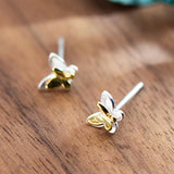 Golden Butterfly Earrings 925 Sterling Silver Ear Studs for Women