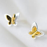 Golden Butterfly Earrings 925 Sterling Silver Ear Studs for Women