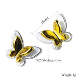Golden Butterfly Earrings 925 Sterling Silver Ear Studs for Women