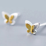 Golden Butterfly Earrings 925 Sterling Silver Ear Studs for Women