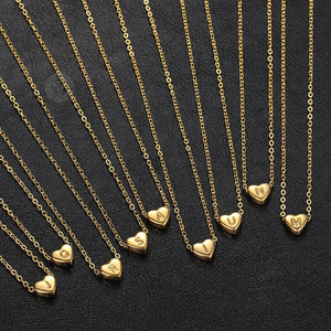 Tiny Heart Initial Letter Name Choker Necklace Stainless Steel A-Z Alphabet