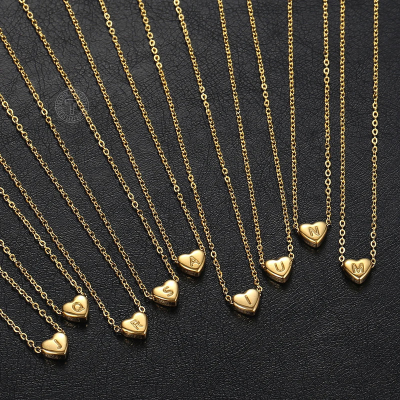 Tiny Heart Initial Letter Name Choker Necklace Stainless Steel A-Z Alphabet
