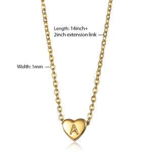 Tiny Heart Initial Letter Name Choker Necklace Stainless Steel A-Z Alphabet