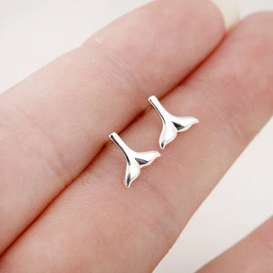 925 Silver Mermaid Tail Whale Stud Earrings for Women Girls