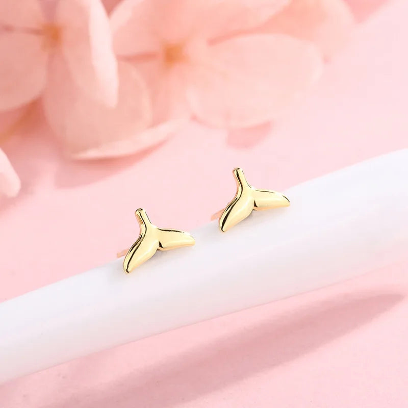 925 Silver Mermaid Tail Whale Stud Earrings for Women Girls