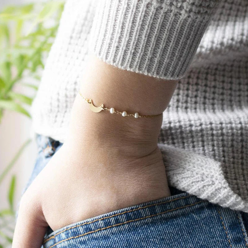 Tiny Moon Bracelet 14K Filled Pearl Jewelry Boho Charms Bracelets