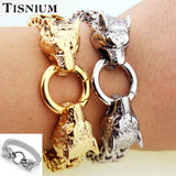12mm Wolf Head Men's Bracelet Cuban Link Chain Halloween Male