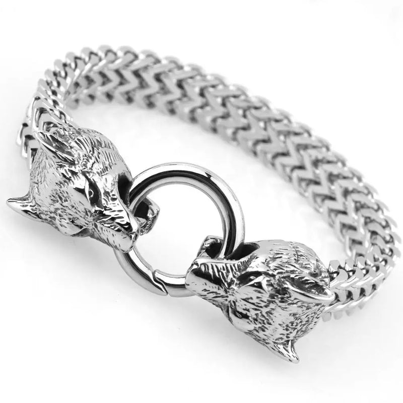 12mm Wolf Head Men's Bracelet Cuban Link Chain Halloween Male