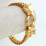 12mm Wolf Head Men's Bracelet Cuban Link Chain Halloween Male
