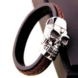 Tisnium 14mm Skull Leather Bracelet for Men Steampunk Style