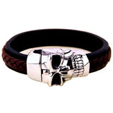 Tisnium 14mm Skull Leather Bracelet for Men Steampunk Style